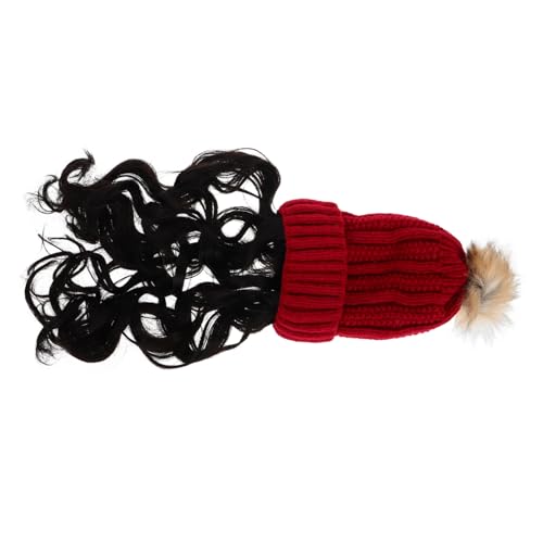 Bonnet tricoté hiver femme avec fausse longue chevelure attachée cosplay