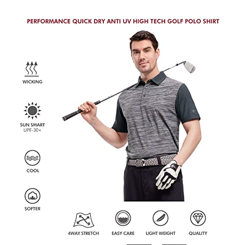 M Maelreg Mens Polo Shirts Short Sleeve Performance Moisture Wicking Quick Dry Casual Golf Polo Shirts For Men Black Grey Heather #TOP4