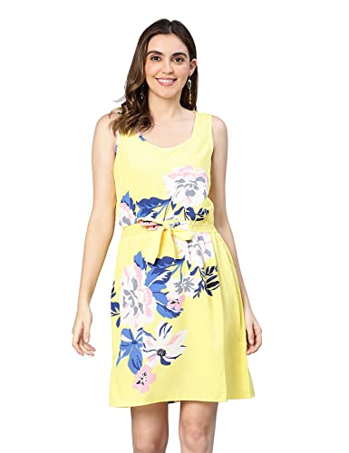 Image of oxolloxo Women Floral Print Elasticated & Tie-Knotted Dress