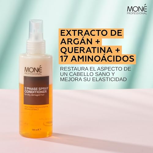 MONÉ PROFESSIONAL - Acondicionador sin Aclarado Bifásico - Cabello Seco y Dañado - con Queratina y Aceite de Argán - Apto para cabello rizado - 150 ml - imagen 4