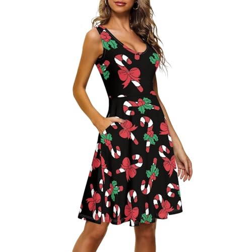 Image of TOADDITDO Women's Sleeveless O Neck Beach A-Line Party Coctail Tank Dresses Flared Sundress