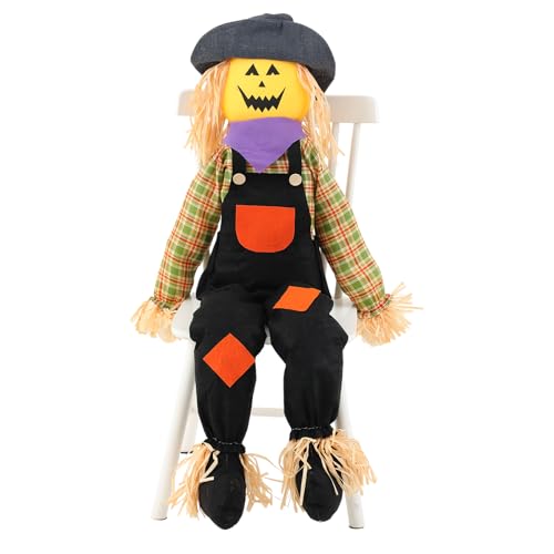 Halloscume 1 Pcs Halloween Scarecrow 60 Inches Pumpkin Scary Sitting