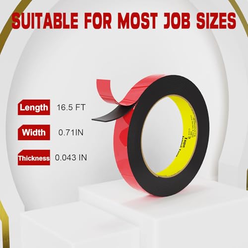 Image of tapify Double Sided Tape Heavy Duty 0.71 x 16.5FT | Double Sided mounting Tape for Walls,vhb Strong for Car, LED Strip Light, Home /Office Decorr