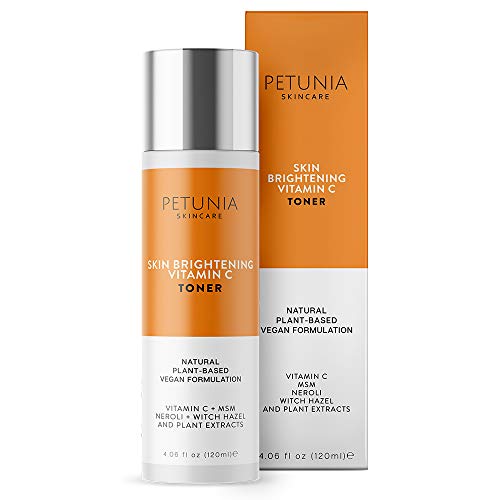 Petunia Skincare Vitamin C Face Toner - Anti Aging Brightening Facial Astringent with Witch Hazel, Glycolic Acid for Dry to Oily Skin, Fragrance Free, Natural & Organic Vegan Ingredients, 4.06 oz