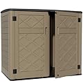 ZZM Large Outdoor Storage Shed, 48 Cu Ft Resin Versatile Storage Cabinet for Patio Accessories, Trash Cans & Garden Tools, Durable Horizontal Storage Box with Lockable Lid (Coffee)