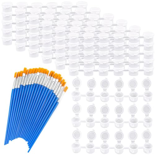 Image of Framendino, 20 Strips 120 Pots Empty Paint Mini Pot Cups Plastic Storage Containers with Lids Pieces Brushes for School Arts Craft Supplies (3ml /0.1oz)