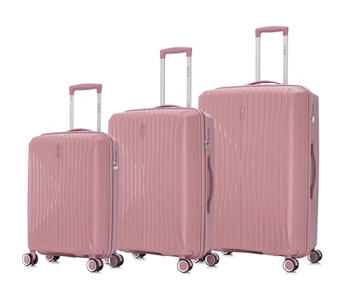 CELIMS - Set de 3 Valise Cabine + Moyenne + Grande en Polypropylène | Modèle 2025 | Taille 55+65+75cm | Serrure TSA | 8 roulettes 360 | Rose