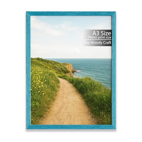 Image of A3 Size Photo Frame | Stylish Blue Photo Frames For Wall Decor | Wall Frames To Enhance Your Room | Durable Wooden Frame | Hanging Photo Frame (11.7x16.5 inch, Blue)