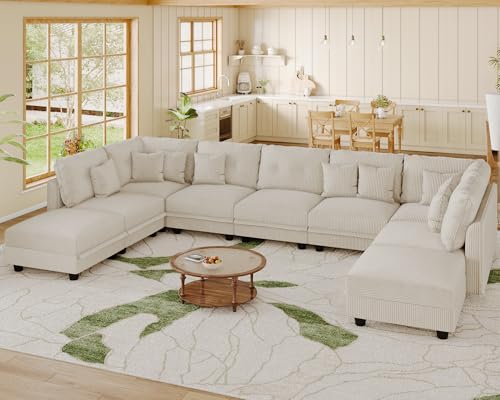 LLappuil Plush Corduroy Storage Modular Sectional Sofa