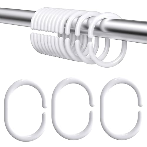 JUGUTA Anillos para Cortina de Ducha,20 Piezas Anillas para Cortinas,Anillas Cortinas Plástico,Argollas para Cortinas Blancos,Anillos de C Anillas Cortina,Adecuados para Las Cortinas