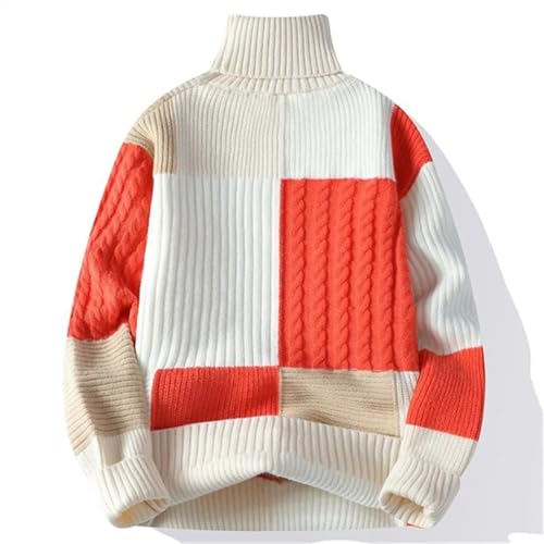 Men Fall Winter Turtleneck Sweater Patchwork Loose Casual Knit Sweaters3
