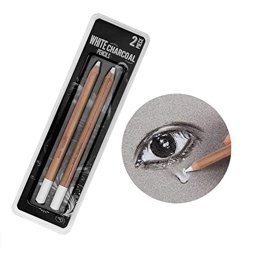 URBAN BOX Professional White Charcoal Pencils Drawing Set 2Pc Sketch Highlight White Pencils for Drawing,Sketching,Shading,Blending,White Chalk Pencils for Beginner & Artist