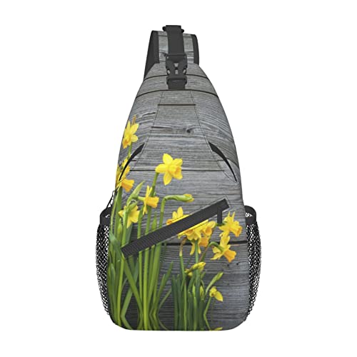Sac à bandoulière imprimé bouquet de jonquilles noir One Size pour activités de plein air