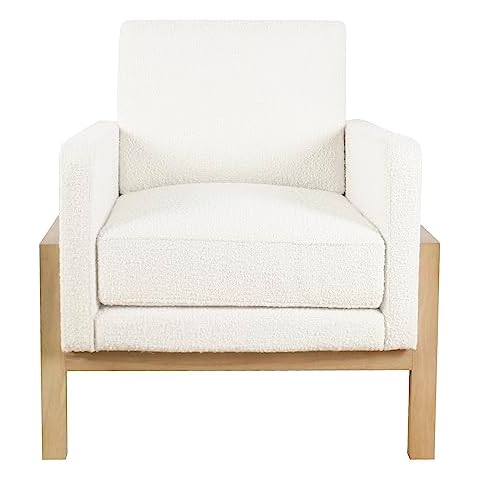 Spatial Order Wood Frame Accent Chair |Accent Chairs for Living Room & Bedroom - Cream Boucle Cover