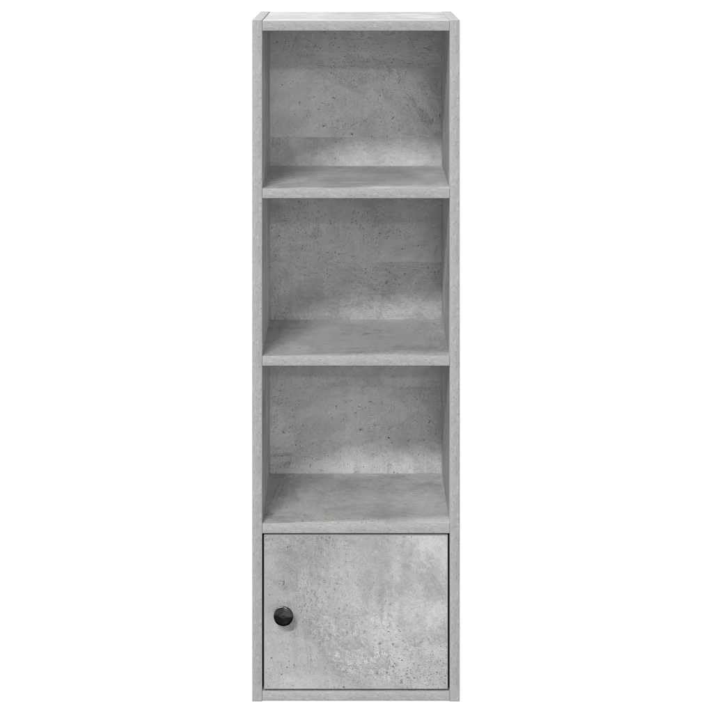 Makastle Petite bibliothèque avec 3 Compartiments et 1 Porte - Étagère sur Pied pour DVD, Rangement de Bureau - pour Salon, Bureau - Gris béton - 31 x 24 x 102 cm