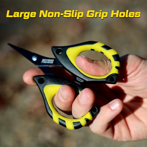 Image of Beyond Fishing - 4.5 inch Fishing Scissors for Braided Line, Stainless Steel with Serrated Blades, Non Slip Grip, Large Finger Holes Fishing Line Cutter (Pack of 2)