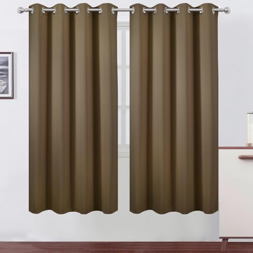 Image of LEMOMO Blackout Curtains 66 x 72 Inch Long Brown Curtains Set of 2 Panels Room Darkening Curtains for Bedroom and Living Room