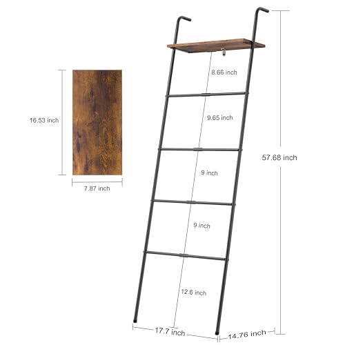 Escalera de manta de 5 capas de metal negro rústico con estante decorativo de pared 7