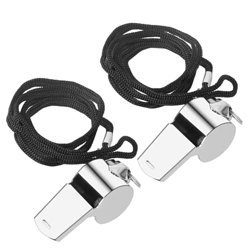 QOEOTUY 2 PCS Silbato de Acero Inoxidable - Silbato Arbitro Profesional con Cordón - Silbatos de Sonido Fuerte y Nítido, para Futbol, Baloncesto