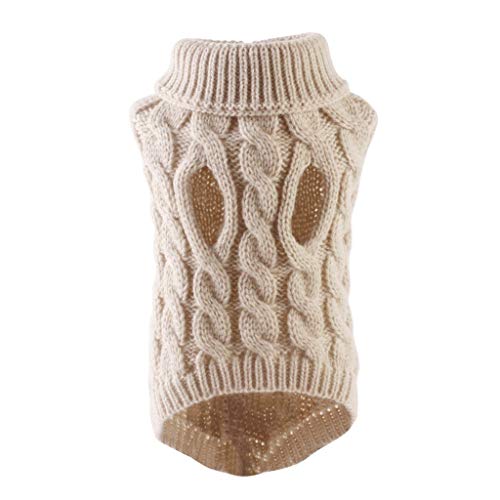 Hundepullover, Winter Warmer Hundepullover Kleine Hunde Rollkragen Strickpullover Hunde Pullover Weich Hundekleidung Hundepulli Hund Kleidung für Kleine Mittelgroße Hunde und Katzen (Beige, M)