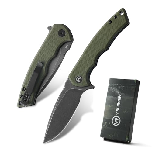 VIRENKNIFE Mini Pocket Knife for Men Women, 2.99' D2 Steel Blade G10 Handle Folding Knife with Pocket Clip,Small EDC Knife for Camping Hiking（Green）