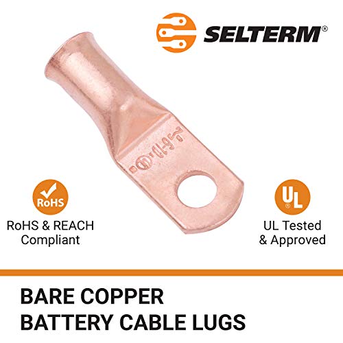Selterm 10Pcs 6 Awg - #10 Stud - Battery Lugs, Heavy Duty Wire Lugs, Ring Terminals, Battery Cable Ends,6 Gauge Terminals, Ul Bare Copper Eyelets Electrical Battery Terminal Connectors #TOP2