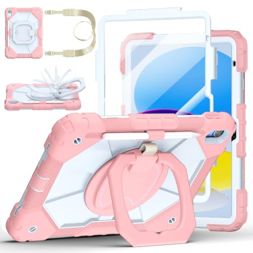 Image of Case for iPad (A16) 11th Generation 11 Inch 2025, Ubearkk for iPad 10th Generation 10.9 inch 2022 case with Screen Protector 360 Degree Rotating Stand Shoulder Strap Pencil Holder, Rose Beige