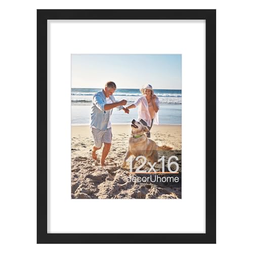 decorUhome 12x16 Picture Frame, Display 8.5x11 Certificate with Mat or 12x16 Poster without Mat, Wall Mounting Photo Frame, Black, 1 Pack