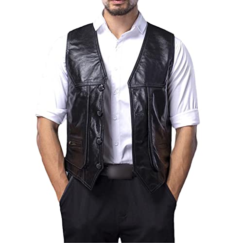 Chaqueta de ciclista de ajuste delgado y chaleco de cuero de vaca XXXL negro
