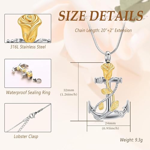 zeqingjw Cremation Jewelry for Ashes Pendant - Ship's Anchor Urn Necklace Rose Flower Keepsake Urn Memorial Ash Jewelry for Women Men2