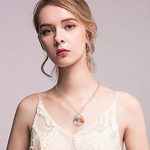 PandaHall Elite 4pcs Tree of Life Pendant Charms Gemstone Chakra Crystal Stone Pendant for Necklace Earring Necklace Jewellery Making (Platinum, Red Copper)
