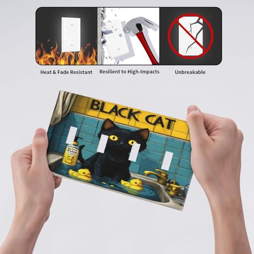 Decorative Light Switch Cover Plate Novelty Black Cat Funny Duck Bath 4 Gang Wall Plate Oversized Quad Toggle Switch Cover Plate Jumbo Faceplate for Bedroom Decor