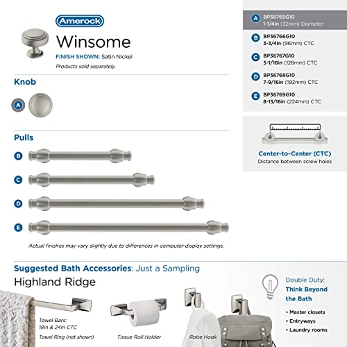 Image of Amerock 1-1 /4 inch Round Winsome Satin Nickel Cabinet Knob | Durable Zinc drawer knob and cabinet hardware, ideal for kitchen cabinets, bathroom vanities, dressers, and furniture
