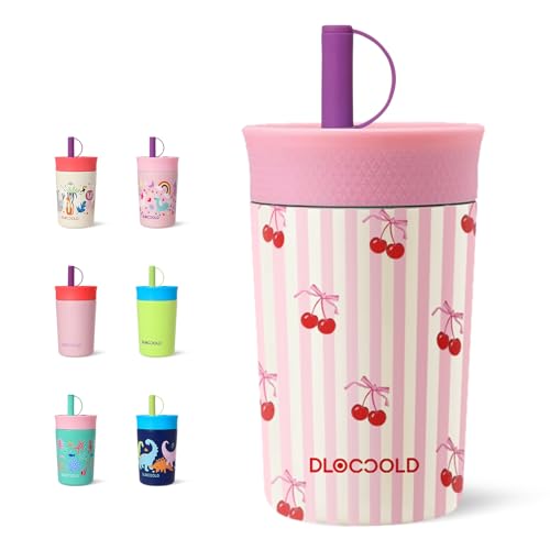 DLOCCOLD 12 oz Insulated Stainless Steel Straw Tumbler, Reusable Sippy Cup With Leak-Proof Spill Resistant Flexible Straw Lid, Cups, Easy to Clean, Water Bottle, Great for Travel, Home