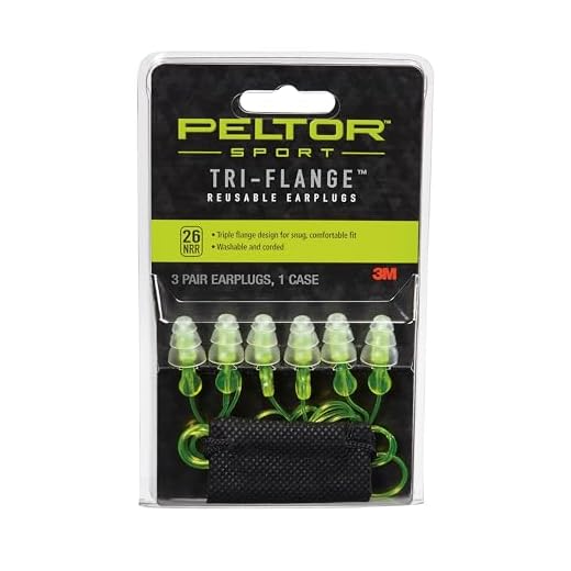 Peltor Sport Tri-Flange Corded Reusable Earplugs, 3 Pair, Noise Reduction Rating (NRR) 26 dB, Comfortable Fit, Ideal For Range, Shooting & Hunting, Washable and Corded, Neon Yellow (97317-10C)