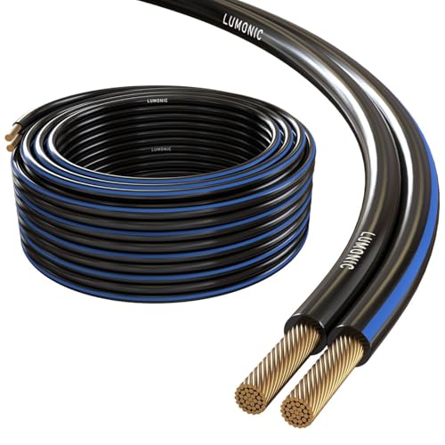 Lumonic Lautsprecherkabel | 10m Schwarz | 2x 2 5mm CCA | blaue Markierung HiFi Boxenkabel | Audio Zwillingsleitung