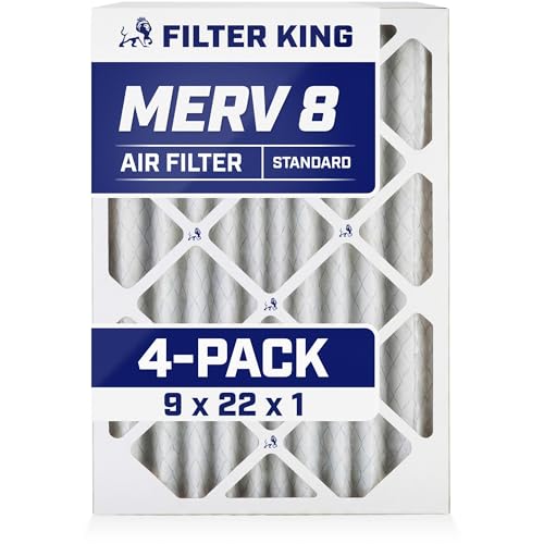 Filter King 9x22x1 Air Filter | 4-PACK | MERV 8 HVAC Pleated A/C Furnace Filters | MADE IN USA | Actual Size: 9 x 22 x .75"