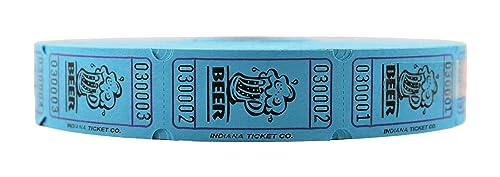 INDIANA TICKET CO. 2000 Raffle Tickets, Beer, Blue, Single Roll, Ticket for Events, Entry, Class Reward, Fundraiser & Prizes