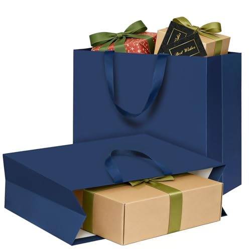Image of LVNRIDS Extra Large Blue Gift Bags, 2 Pack Luxury Gift Shopping Bag with Handle 45 x 15 x 38 cm, Extra Large Gift Bags with 2 Cards for Wedding Birthday Party Christmas Valentine Presents Mall