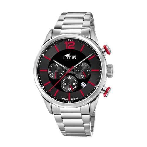 Lotus Orologio Uomo 18688/5 - Cronografo Cassa Acciaio Inox 316L, Quadrante Rosso, Cinturino Acciaio, 10 ATM