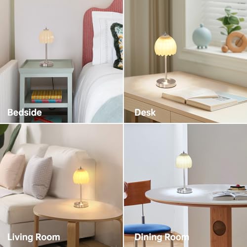 Image of Shenmoyl Tulip Table Lamp with 5200mAh Battery & Touch Control, Cordless Small Table Lamp with 3 Colors, Dimmable Rechargeable Table Lamps for Living Room, Bedroom, Desk, Bedside (Creamy Yellow Tulip)