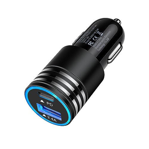 30W USB C Car Charger, PD 3.0 & 2.4A Dual Port Fast Charging Car Adapter 12V USB Outlet Cigarette Lighter Plug for iPhone 16e 16 15 Pro Max 15 Plus 14 13 12 11 Pro Max SE XR X,Samsung S25 S24 S23 S22