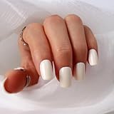 Stbisen Press on Nails Short Square, Ivory Fake Nails Kit, Fashion Glossy Acrylic Press on Nail, Natural Stick on Nail, Thick Reusable Glue on Nails Short Press on Nail for Women, 30Pcs