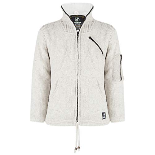 Chaqueta de lana de alta calidad – M Crush Collar Choco para hombre/unisex, fabricada en competencia justa, con forro polar y cuello alzado, fabricado en Nepal. beige M