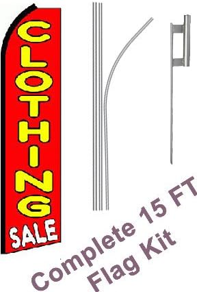 NEOPlex - "Clothing Sale (Extra Wide)" Complete Flag Kit - Includes 12' Swooper Feather Business Flag with 15-Foot Anodized Aluminum Flagpole and Ground Spike
