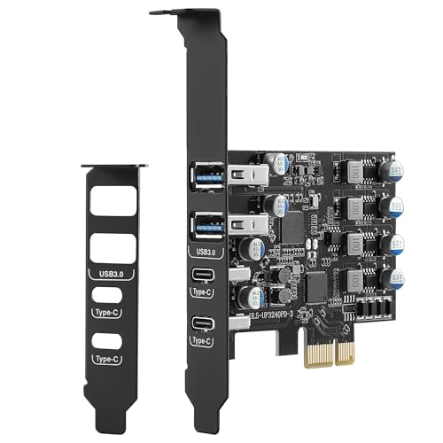 Sinefine USB PCIE Card 25W Power Delivery, PCI Express 4 Port (2 x USB A and 2 x Type C) PCIe USB 3.0 Fast Charging Card Expansion Card with Low Profile Bracket for Desktop PC
