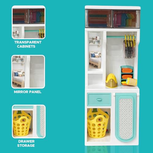 Image of NHR Baby Doll Wardrobe Set for Kids, Mini Pretend Wardrobe Toy Set with Toy Cloths & Accessories, Role Play Learning Toy for Toddlers & Girls (2+ Years)