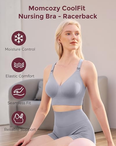Image of Momcozy Nursing Bras for Breastfeeding, Ribbed Maternity Bra with Racerback, Soft Stretchy Nursing Sports Bra for Yoga