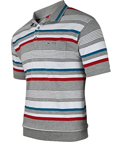Soltice Herren Kurzarm Poloshirts mit Kragen, Gestreifte Blousonshirts mit Brusttasche aus Baumwoll-Mix (M bis 3XL) (XL, [M4] Grau) Cover