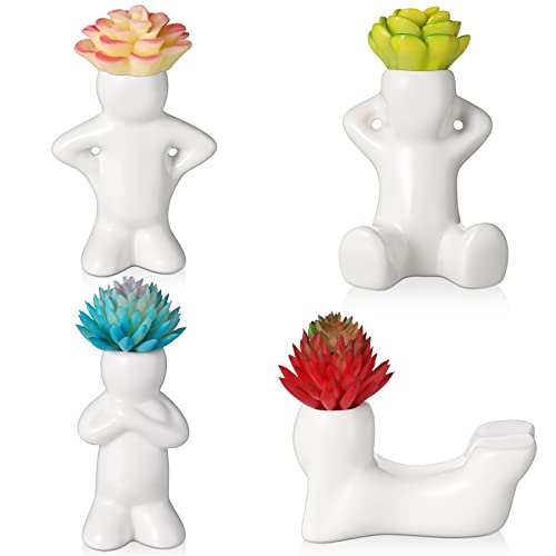 Potchen 4 Pieces Ceramic Air Planters Holder People Head White Cute Table Top Display Planters for Air Plants Lovers DIY Decoration Home Office Holiday (Twin Style)